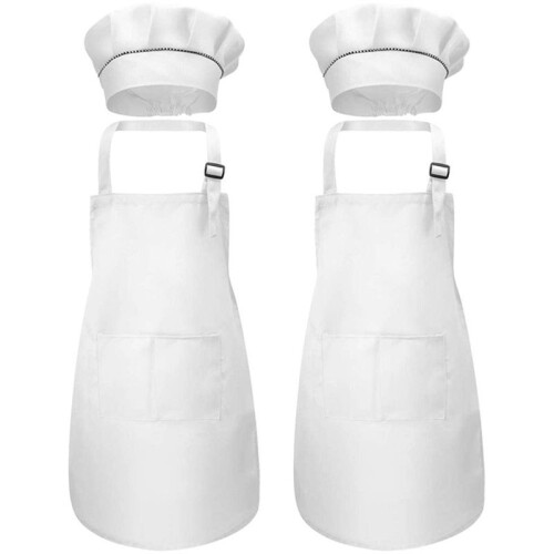 Set Grembiule E Cappello Da Cuoco 48 Pezzi, Grembiule Regolabile per Bambini Con Tasche (Bianco, Adatto per 2-6 Anni S) 2