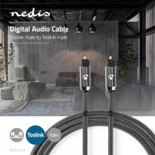Optical audio cable | TosLink Male | TosLink Male | 1.00 m | Round | Cotton | Gray With Metal | Carton with covered window