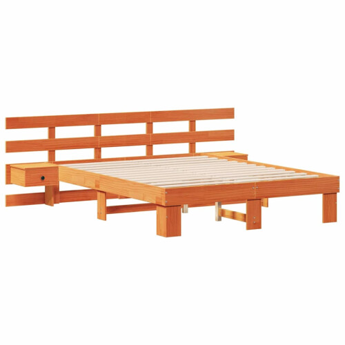VidaXL vidaXL Bed Frame with Headboard Brown 150 x 200 cm Solid Pine Wood 2