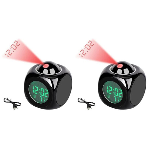 2X Projection Electronic Clock English Clock, Projection Clock Alarm Clock, LCD Projection Alarm Clock Black