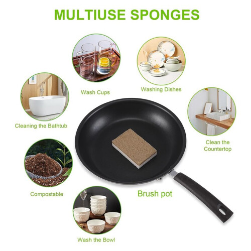 Eco-Friendly Natural Sponges for Dishes 60 Pack - Biodegradable Kitchen Sponge with Compostable Coconut Scrubber 2