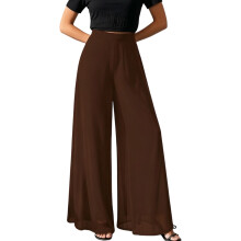 Pantalon décontracté à jambes larges pour femmes,-Marron foncé S