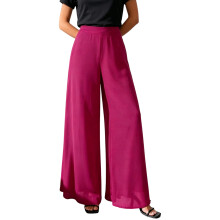 Pantalon décontracté à jambes larges pour femmes,-Rose rouge XXL