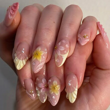 Faux ongles artificiels avec motifs floraux 3D, 30 pièces, rose