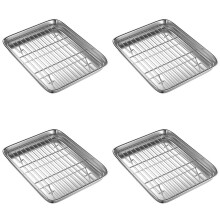 4pcs 10 Inch Toaster Oven Tray and Rack Set, Small Stainless Steel Baking Pan with Cooling Rack