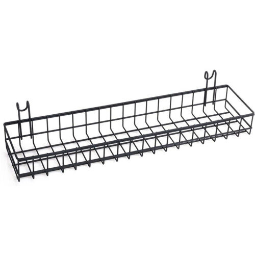 3X Hanging Basket for Wire Wall Grid Panel, Multi-Function Wall Storage and Display Basket, 40X10X5CM, Black Painted 2