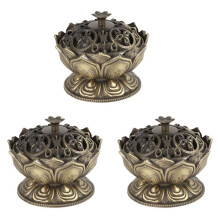 3X Buddha Incense Burner Lotus Flower Incense Holder Handmade Censer for Buddhist Home Office Decoration