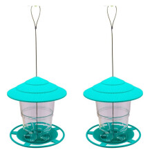 2X Wild Bird Feeder, Outside Squirrel Proof Bird Feeder, Hanging Wild Bird Feeder with Round Shaped Roof Green