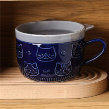 2X Creatieve Keramische Koffiemokken met Deksel Leuke Kat Porseleinen Kop Familie Ontbijt Melk Sap Kop Drank (Blauw)