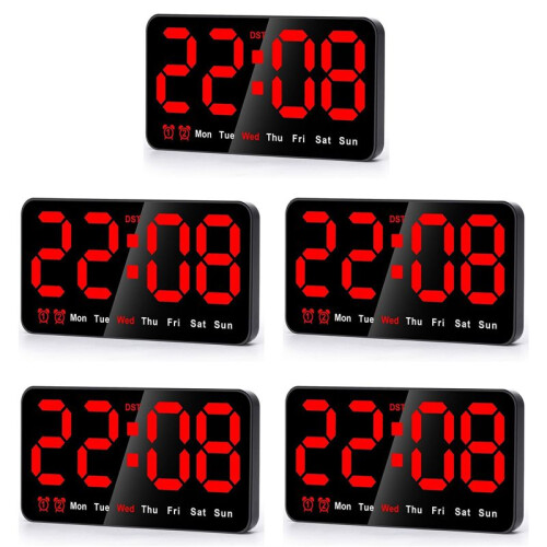 5X Digital Wall Clock, 9Inch LED Digital Clock Large Display with 12/24H,  Digits,Small Silent Wall Clock (Red)