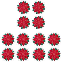 12X Holiday Christmas Embroidered Placemats Applique Poinsettia Placemats Christmas Flower Placemat A