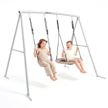 Dondolo Doppio da Giardino con Nido e Sedia Max 200kg Dim 235x172x183cm Grigio