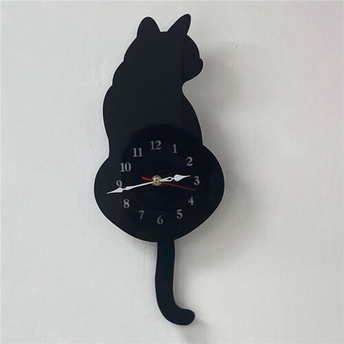 2X Black-Cat Pendulum Wall Clock,Cat Clock,Cat Clock with Moving Tail,Cat Swinging,Whimsical Funny Wall Clocks 2