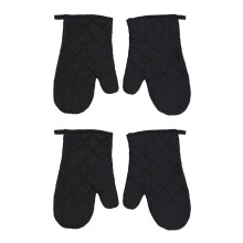 2 Pair Kitchen Heat Resistant Cotton Oven Glove Pot Holder Baking Cooking Mitts Black