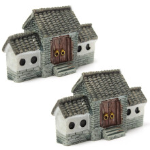 2X Miniature Villa House Dollhouse Potted Flower Plant DIY Ornament Bonsai Decor Chinese Ancient City Gate Gray