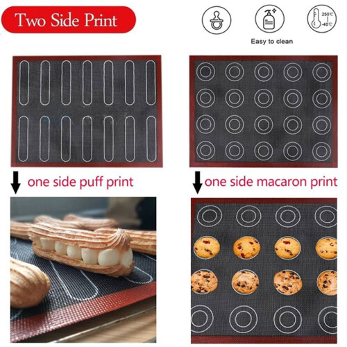 2X Silicon 30x40 cm Vändbar Tryckt Macaron Puff Bakmatta Non-Stick Bakverk Ugnstårta Perforerad Arkfoder 2