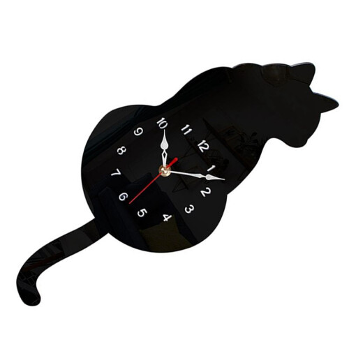 2X Black-Cat Pendulum Wall Clock,Cat Clock,Cat Clock with Moving Tail,Cat Swinging,Whimsical Funny Wall Clocks 1