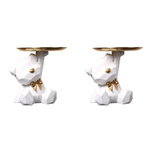 2X Tray Statue Key Holder Figurine, Jewelry Earrings Lipsticks Tray, Bear Statues with Dish, Sculptures Key Bowl-D