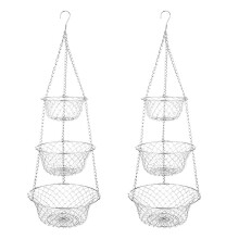 2X 3 Tier Fruit Basket, Vegetable Kitchen Storage Basket Chain Hanging Space Saving Fruits, Plants Storage Basket