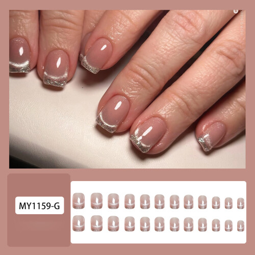 Faux ongles français à pression, 24 pièces, feuilles d'argent 1