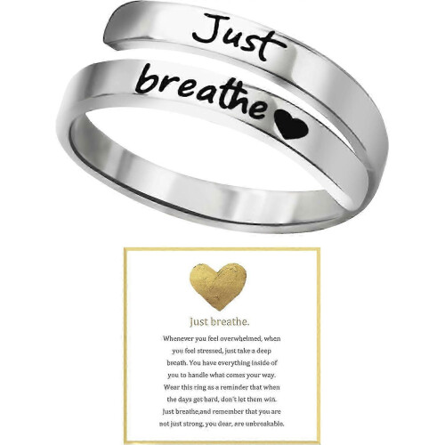Δαχτυλίδι Just Breathe για γυναίκες, ρυθμιζόμενο δαχτυλίδι καρδιάς, δαχτυ