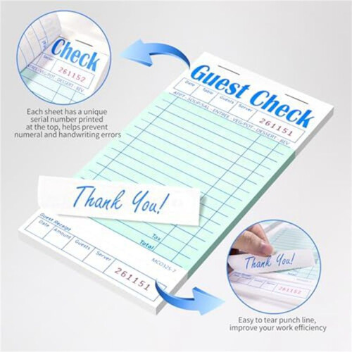 25 Pack Guest Check Books, Server Note Pads for Restaurant, Green Waiter Checkbook, Restaurant Order Pad 50 Sheets/Pack 1