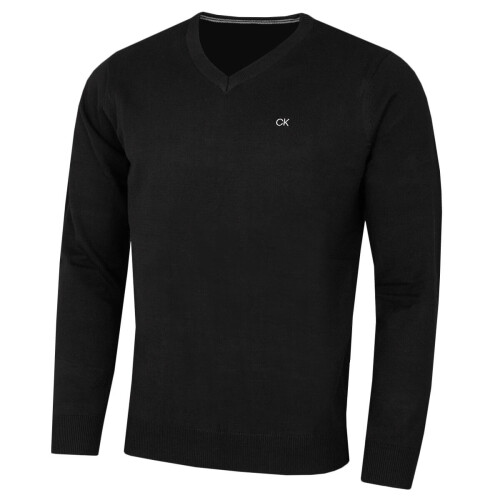 (L, Black) Calvin Klein Mens 2026 V-Neck Soft Cotton Easy Care Golf Sweater