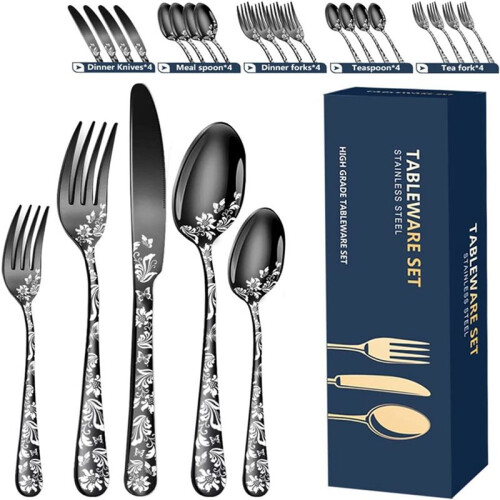 40-Piece Set, Stainless Steel Silverware Cutlery, Unique Pattern Design, Includes Dinner Knives 2
