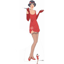 Szalona sukienka Gatsby'ego z lat 20. XX wieku w stylu flapper girl w czerwonej sukience z tektury