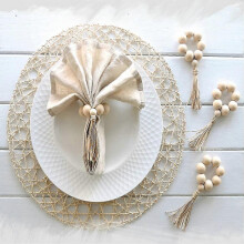 Set Of 6 Beaded Wood Napkin Rings For Wedding Party Table Decor