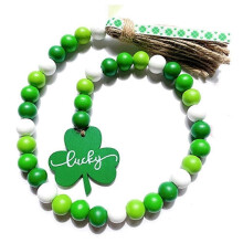 St. Patrick's Day Wooden Bead Wreath with Lucky Tag, Farmhouse Beaded Spring Tier Wall Hanging Ornament