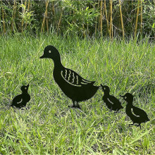 Lot de 4 piquets de jardin en métal en forme de canard, décoration extérieure pour pelouse.