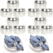 12 Antique Silver Metal Round Napkin Rings Set for TINGQUAN STORE