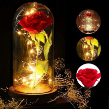 Eternal Enchanted Rose LED Glass Lampshade, Faux Rose Christmas Desk Ornament for Wedding Office Home Decor, Wife Gift