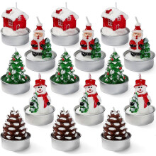 15 Pack Mini Christmas Unscented Tealights, Featuring Xmas Tree & Santa Shaped Candles