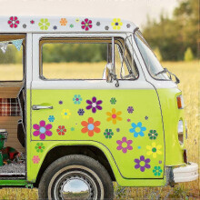 96 Pcs Multicolored Flower Car Stickers - 60's Hippie Decals, Vintage Daisy Vinyl Art for Party & DIY