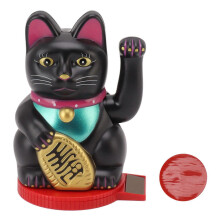 Lampe solaire chat porte-bonheur agitant la main, 12,5 cm, capteur de luminosité, base rotative, symbole de richesse et de chance