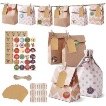 Christmas Advent Calendar Hanging Bags 24 Days Xmas Candy Bags with Number Stickers Handmade DIY Sacks