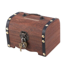 Wooden Treasure Chest Storage Box with Lock, Money Piggy Bank Organizer for Kids Gift