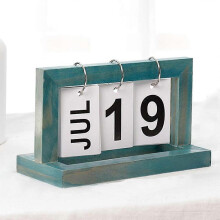 stk. blå tre vintage evighetskalender, vendbar håndlaget skrivebord antikk kontordekor