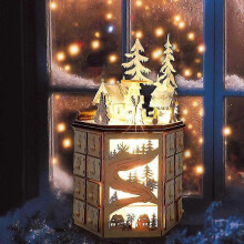 Revolving Music Box Advent Calendar with Christmas Tree House & LED Lights