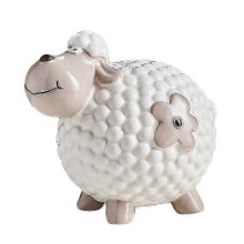Sheep Piggy Bank Statue Holiday Gift Figurine Plush Sheep Small Ornament for Bedroom Desktop