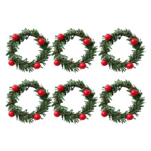 COOLL 6Pcs Artificial Pine Napkin Rings - Anti-Aging PVC Christmas Dinner Serviette Buckles Party Supplies