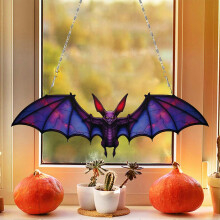 SUSUchens Halloween Bat Pendant Acrylic Window Hanging, Gothic Wall Art Panel for Home Decor, Purple