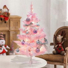 Mini albero di Natale rosa con luci, albero di Natale artificiale da tavolo di 60 cm per decorazioni di casa, ufficio e feste.