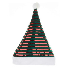 Gorro de Papá Noel clásico unisex de terciopelo con diseño de rayas y ribete blanco para mujer.