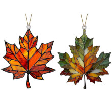 Stained Acrylic Maple Leaf Window Hanging Ornament 3.9in Fall Decor 2PCS