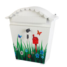 Einfach zu montierender Briefkasten aus Eisen mit Vogel- und Blumenmotiven für den Außenbereich, recycelbar, mehrfarbig