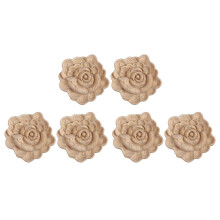 6X Vintage Wood Carved Flower Appliques for Cabinet Door, Nautical Furniture Decor Solid Decals