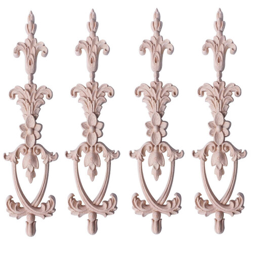 appliques décoratives d'angle en bois sculpté non peint, 25 x 6 cm
